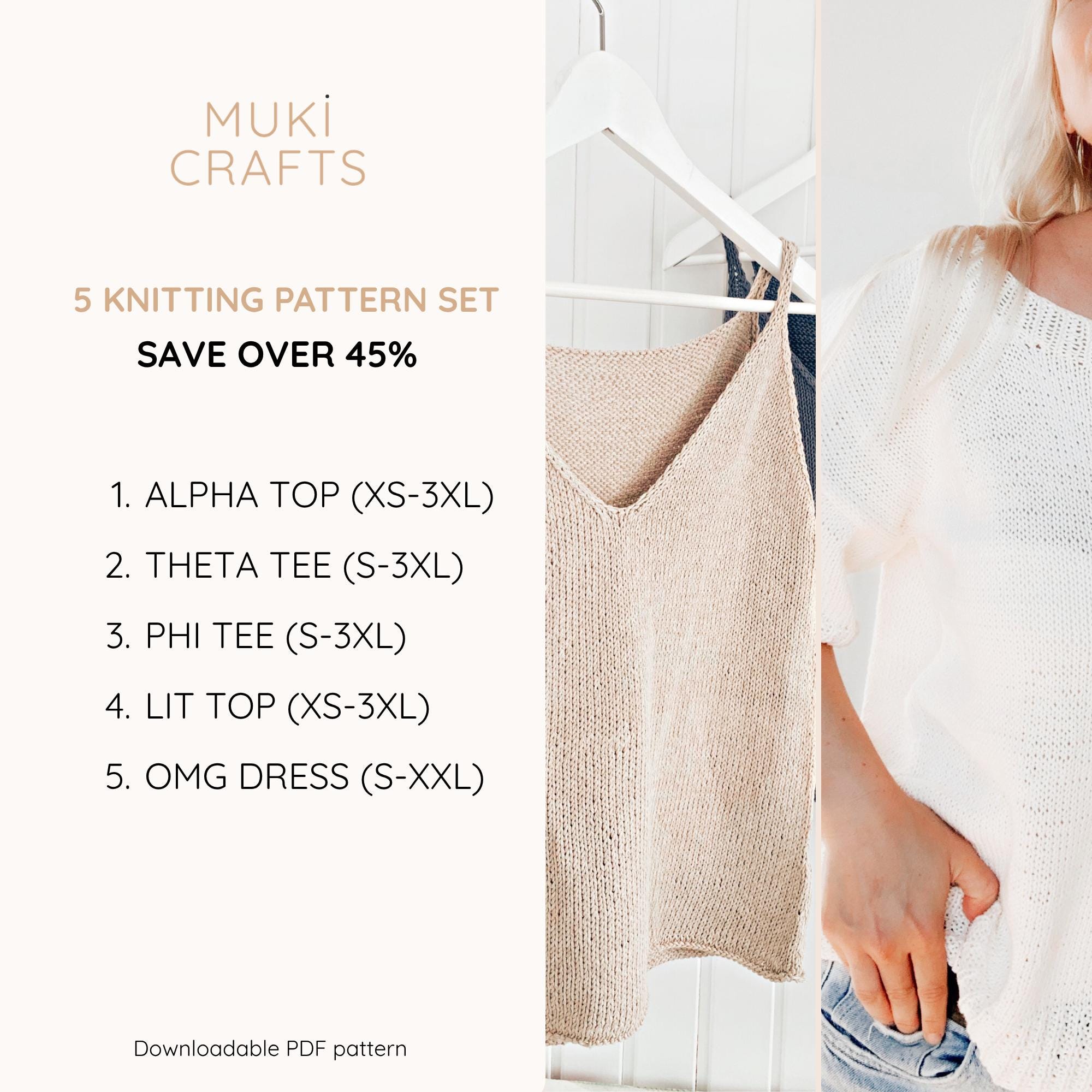 5 Beginner KNITTING PATTERN Bundle, Easy Knit Tank Top and Dress PDF ...