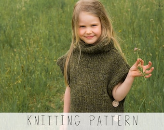 Easy poncho KNITTING PATTERN Kids Poncho Knit Pattern Collared Poncho Beginner Pattern Toddler Vest Pattern Sleeveless Sweater I Campbell