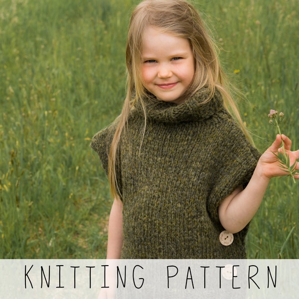 Easy poncho KNITTING PATTERN Kids Poncho Knit Pattern Collared Poncho Beginner Pattern Toddler Vest Pattern Sleeveless Sweater I Campbell