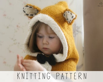 Fox hood KNITTING PATTERN Animal hooded Cowl Knit Pattern for Kids, Fox Pattern, Toddler Winter Snood with Pointed Ears I Fox Roxy