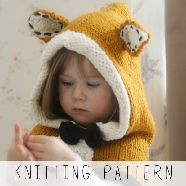 Fox hood KNITTING PATTERN Animal hooded Cowl Knit Pattern for Kids, Fox Pattern, Toddler Winter Snood with Pointed Ears I Fox Roxy