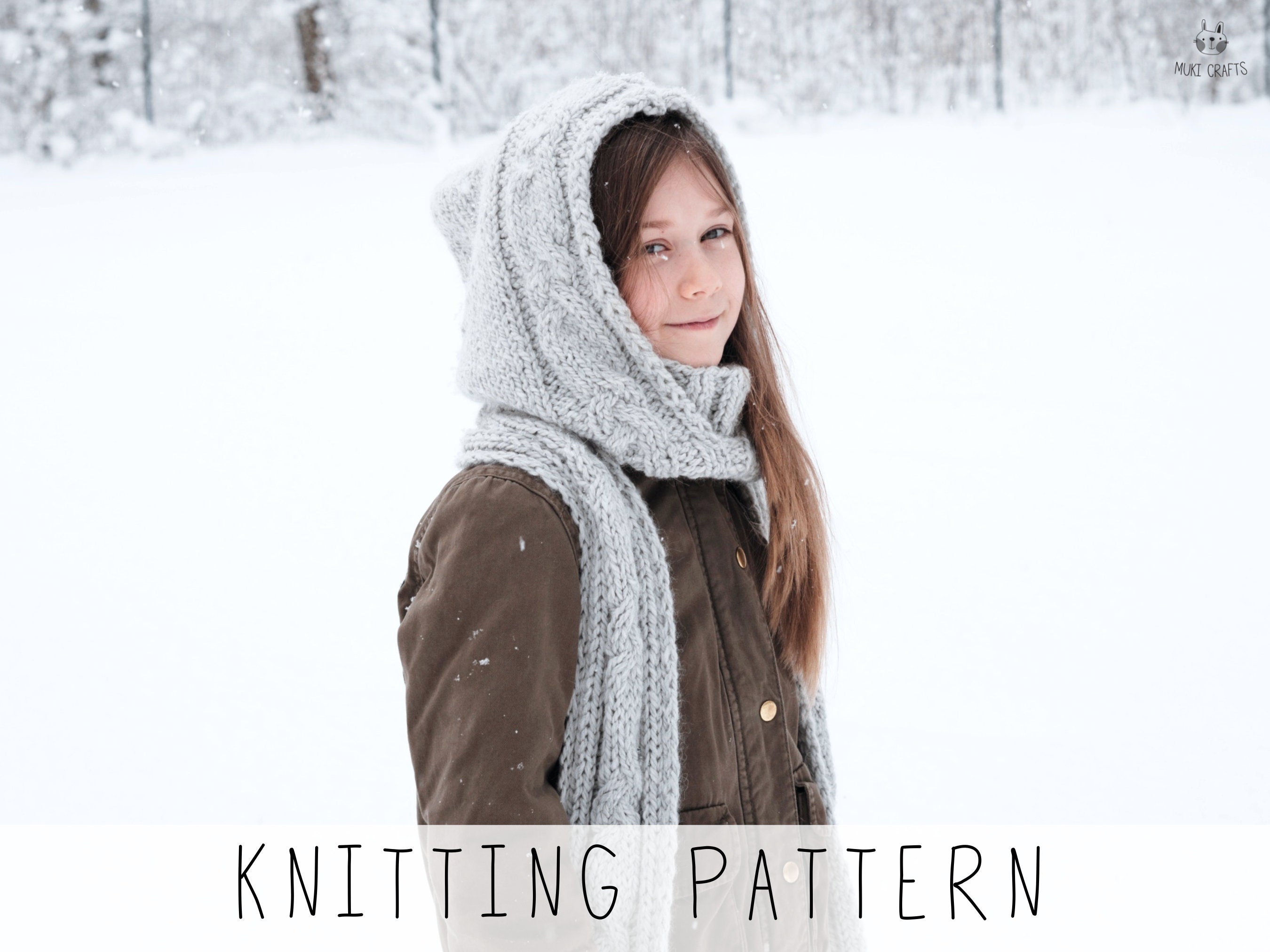 Hooded Scarf KNITTING PATTERN Cable Hoodie Knit Pattern With