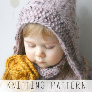 Girls Hood and Cowl KNITTING PATTERN Winter Snood Knit Pattern Hooded Cowl with Crochet Flower Toddler Snood Girls Winter Hat I Salome Set