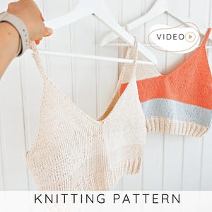 Crop Top KNITTING PATTERN, V-neck Bralette for Women (Size XS to 3XL), Knit Crop Top, Knitted Camisole with Spaghetti Straps and Video I Xi