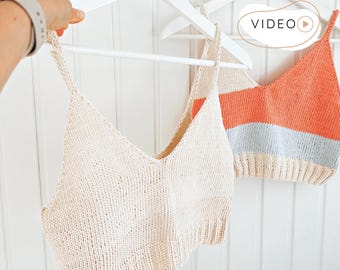 Crop Top KNITTING PATTERN, V-neck Bralette for Women (Size XS to 3XL), Knit Crop Top, Knitted Camisole with Spaghetti Straps and Video I Xi