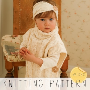 Kids Poncho KNITTING PATTERN, Headband Knit Pattern, Classic Cable Design with Rib Collar, All Sizes from Toddler to Adult | Robyn Poncho