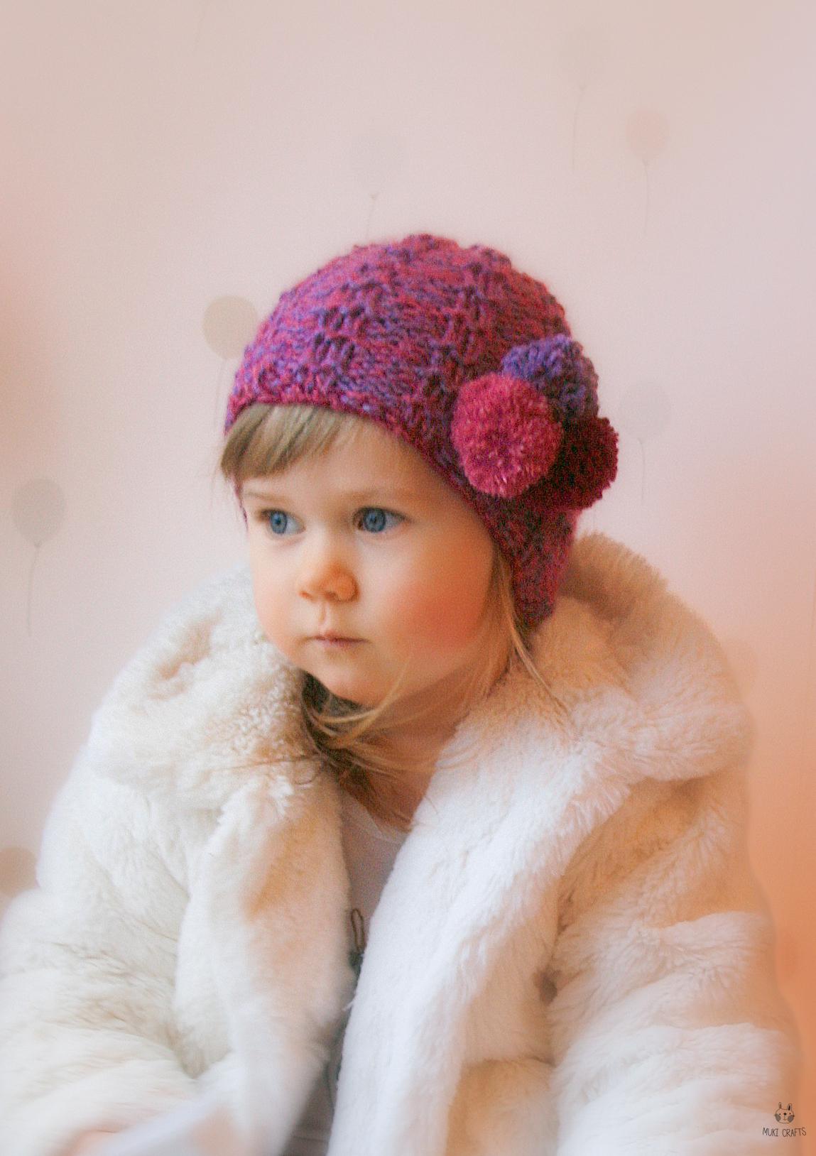 帽子の編み図、簡単リブ編みビーニー、フラットニット、子供から大人