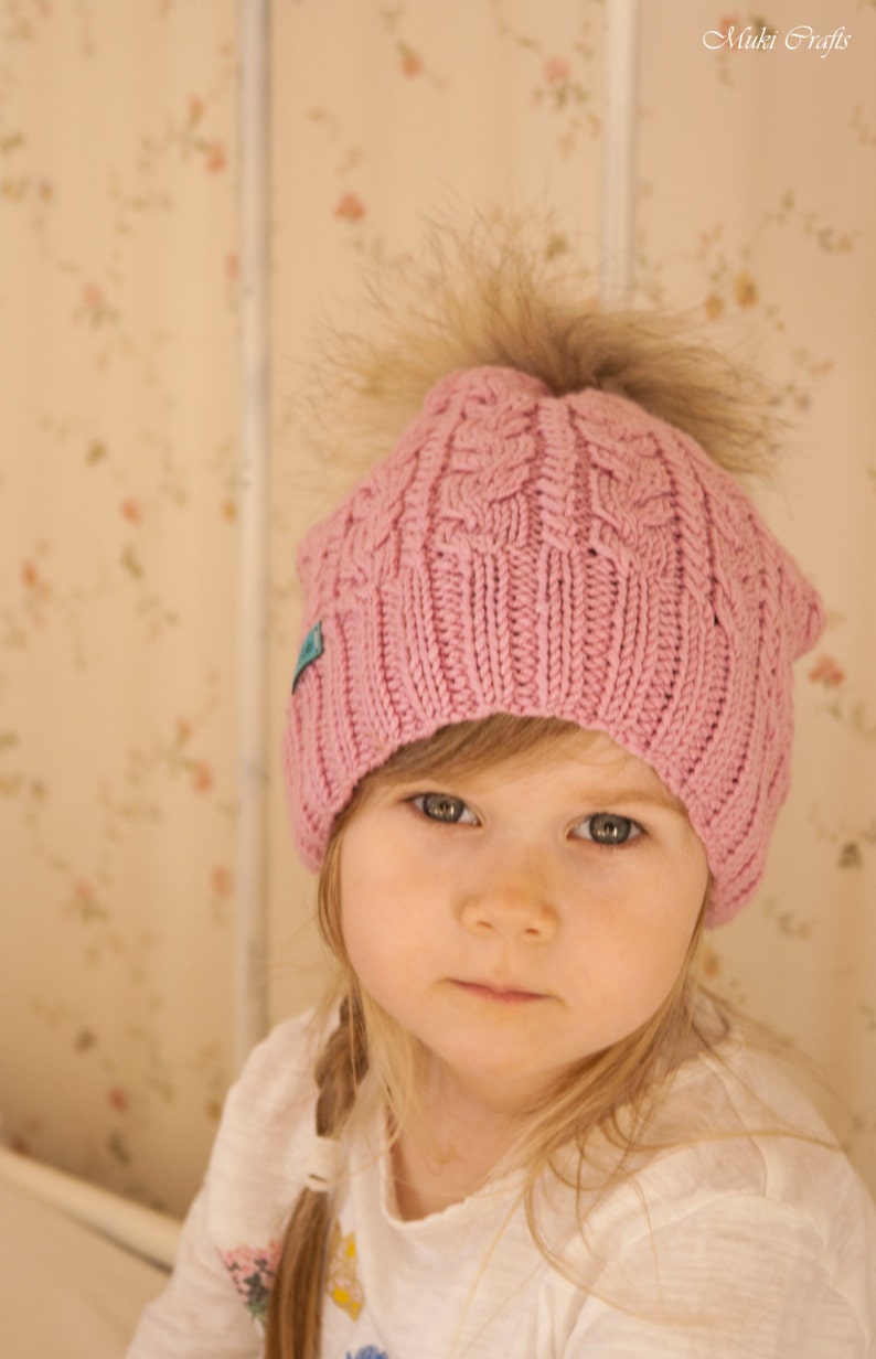 Cable Beanie KNITTING PATTERN Kids Cable Hat Knit Pattern, Women's Cable Hat Pattern with Aran Yarn, Winter Hat for Girls I Bella image 7