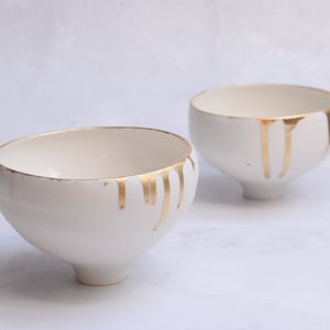 Elegant white porcelain bowl with gold rim, handmade porcelain, unique gift, tableware