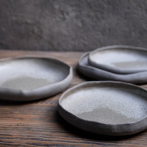 Serving platter - STC organic natural shape stoneware in grey cream, minimalist monochrome handcrafted handmade