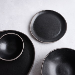 BLACK on GREY plates and bowls dinner set, Handmade handcrafted anthracite stoneware, satin matte glaze, natural nordic rustic image 2