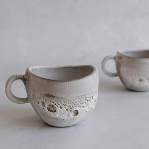 Latte coffee tea cup - "BLOOM" - organic stoneware white volcanic glaze, handmade wheelthrown pottery, cacao