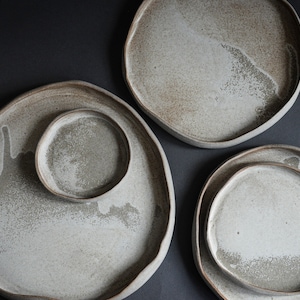 Dune dinner set organic natural shape stoneware plates in grey cream, minimalist monochrome handcrafted handmade wheel thrown pottery image 6
