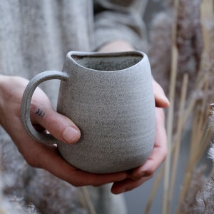 STC mug with handle &quot;Stability&quot; - organic natural stoneware in grey cream, minimalist monochrome handmade wheelthrown pottery