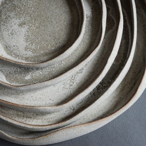 Dune dinner set organic natural shape stoneware plates in grey cream, minimalist monochrome handcrafted handmade wheel thrown pottery image 7