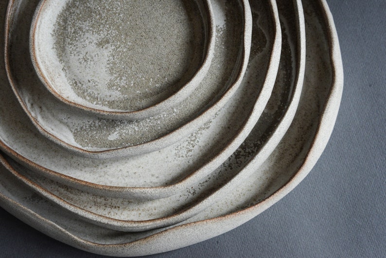 Dune dinner set organic natural shape stoneware plates in grey cream, minimalist monochrome handcrafted handmade wheel thrown pottery image 7