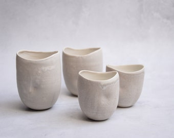 Porcelain tumbler beige, minimal organic japandi nordic natural,  handmade wheel thrown Sahara