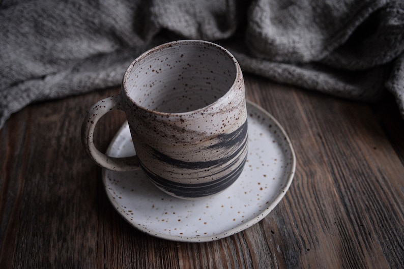 Extra large marbled mug handmade wheel thrown marbled speckled stoneware, nordic minimal natural image 8