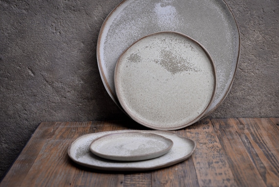 Buy Handmade Stoneware Plate: Minimalist Ceramic Dinnerware, Grey