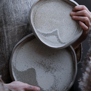 Dune dinner set organic natural shape stoneware plates in grey cream, minimalist monochrome handcrafted handmade wheel thrown pottery image 3