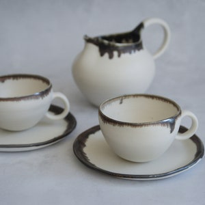 Porcelain tea/coffee cup, bronze gold white, handmade wheel thrown, minimal image 8
