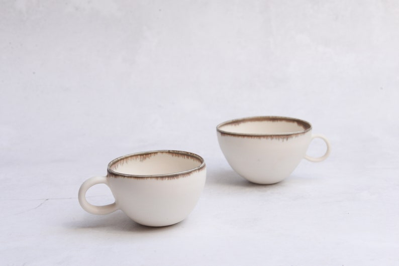 Porcelain tea/coffee cup, bronze gold white, handmade wheel thrown, minimal image 3