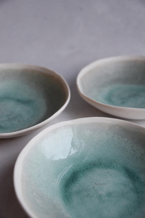 Cuenco de porcelana turquesa, vajilla natural nórdica minimalista