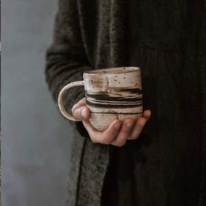 Extra large marbled mug handmade wheel thrown marbled speckled stoneware, nordic minimal natural image 5