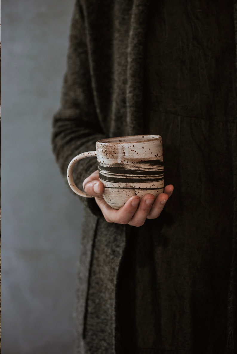 Extra large marbled mug handmade wheel thrown marbled speckled stoneware, nordic minimal natural image 5