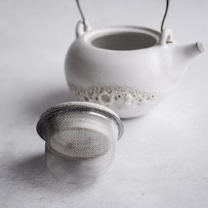 Teapot MoonChild small wheel thrown stoneware white volcanic lava crater glaze inlay natural matte minimal ceremony teaware image 3