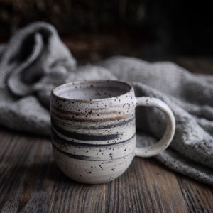 Extra large marbled mug handmade wheel thrown marbled speckled stoneware, nordic minimal natural image 1