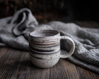 Extra large marbled mug - handmade wheel thrown marbled speckled stoneware, nordic minimal natural