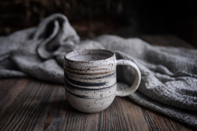 Extra large marbled mug handmade wheel thrown marbled speckled stoneware, nordic minimal natural image 1