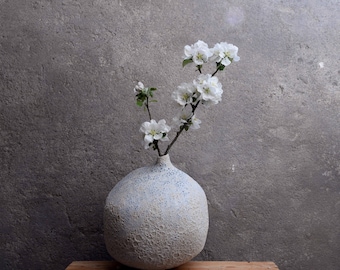 Large Textured lava crater glazed stoneware flower vase , classic minimalist monochrome handmade wheel thrown pottery