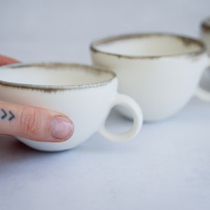 Porcelain tea/coffee cup, bronze gold white, handmade wheel thrown, minimal image 7
