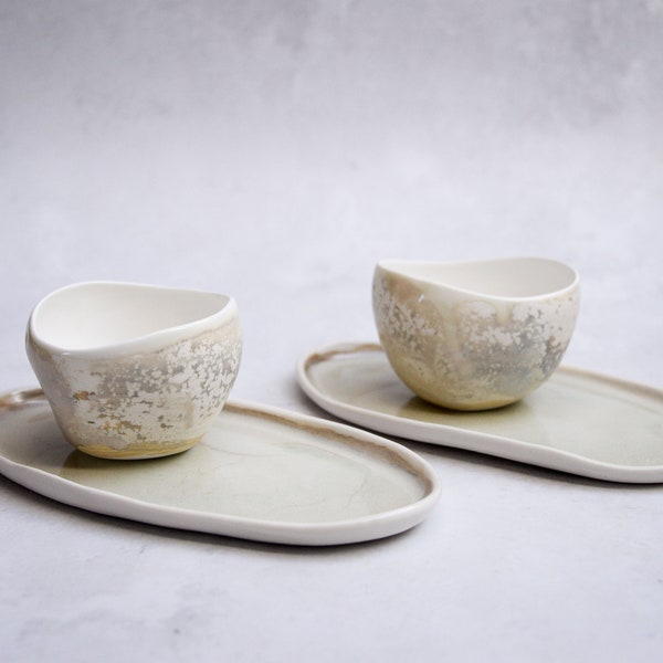 Porcelain tea coffee cup, Luminescent Pearl dimple, japandi natural, pastel matte, handmade wheel thrown