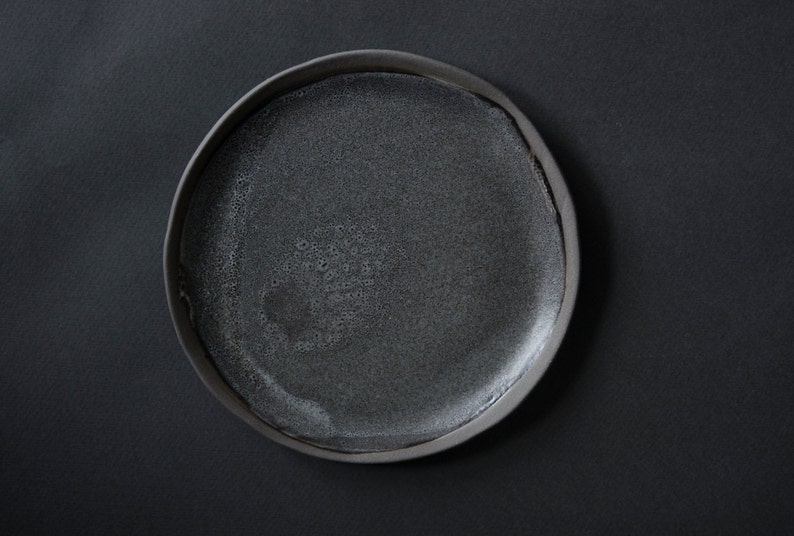 Handmade handcrafted anthracite stoneware plate GREY on GREY dinner plateserving plattercake plate grey speckled natural nordic rustic