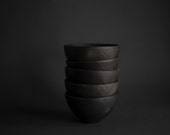 Minimalist celestial geometry pattern bowl, black matte, handmade wood-fired pottery, sgraffito nordic rustic