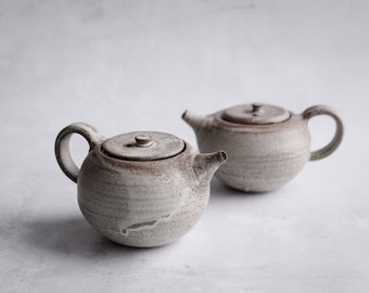 Teapot "Earthling" small wheel thrown stoneware beige natural matte minimal ceremony teaware