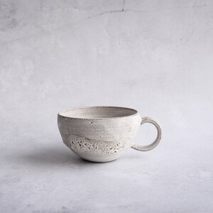 Latte coffee tea cup - "BLOOM" - organic stoneware white volcanic glaze, handmade wheelthrown pottery, cacao