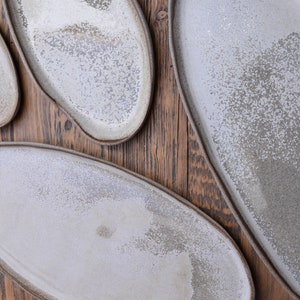 Organic natural shape elongated stoneware plates in grey cream, minimalist monochrome handcrafted handmade pottery image 5