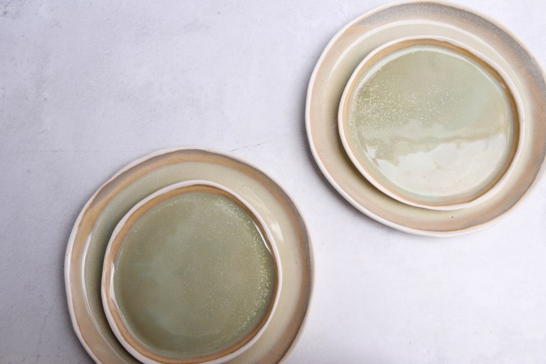 Pearl Green porcelain plates and bowls, dinner set, organic natural shape, minimalist mermaid handcrafted handmade pottery image 4