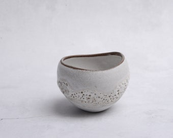 Matcha bowl- Earthling - organic stoneware white crater volcanic glaze, handmade wheelthrown pottery, ceremonial cacao