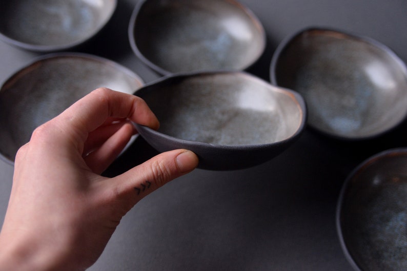 Mini shallow dip bowl GREY on BLACK matte monochrome nordic Etsy
