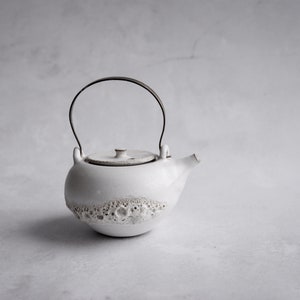 Teapot MoonChild small wheel thrown stoneware white volcanic lava crater glaze inlay natural matte minimal ceremony teaware image 9