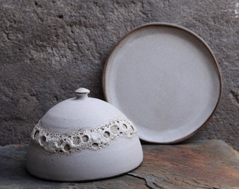 Butter dish, minimal nordic natural, handmade wheel thrown organic