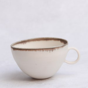 Porcelain tea/coffee cup, bronze gold white, handmade wheel thrown, minimal image 4