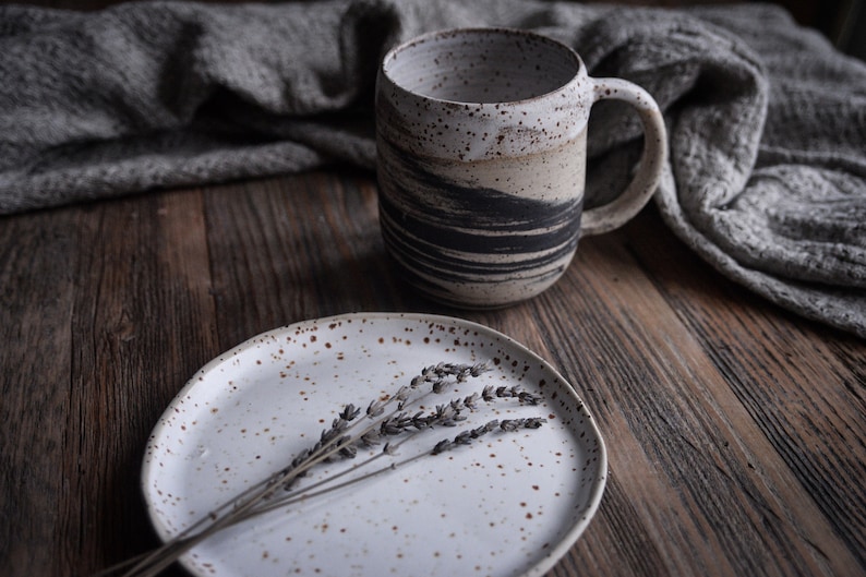 Extra large marbled mug handmade wheel thrown marbled speckled stoneware, nordic minimal natural image 2