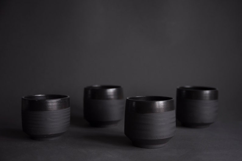 Set of 4 tea or coffee espresso cup black matte minimal Etsy