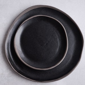 BLACK on GREY plates and bowls dinner set, Handmade handcrafted anthracite stoneware, satin matte glaze, natural nordic rustic image 6